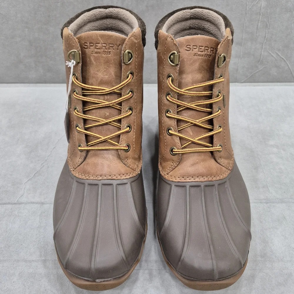 Sperry Top Sider duck boots men's 8 taupe brown leather shaft waterproof